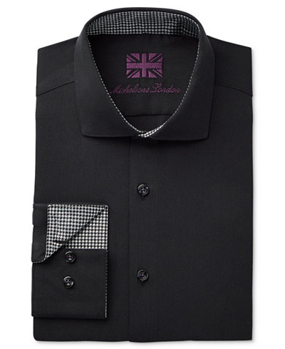 Michelsons of London Men's Slim-Fit Black Textured Dress Shirt