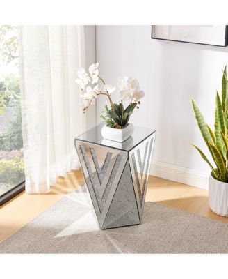 Inverted Triangular Crystal Diamond Inlaid Square Side Table