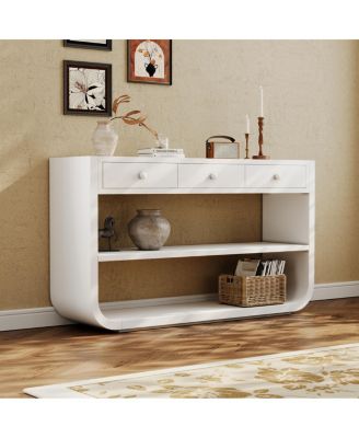 Modern Curved Console Table with 3 Drawers and 2 Shelves
