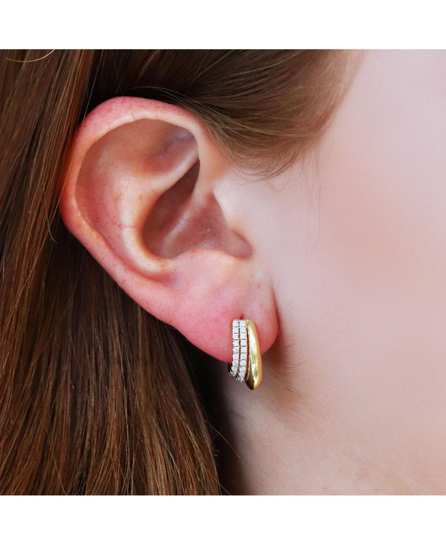 Triple CZ Huggie Hoop Earrings 14K Sterling Silver