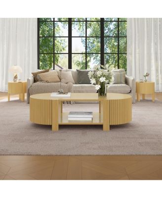 3-Piece Solid Rubberwood Coffee and Side Table Set