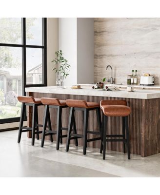 Set of 2/4 Counter Height Bar Stools, Wood Frame, Wide PU Leather Upholstered Seats, Comfortable, Ideal for Kitchen Island, Counter Bar