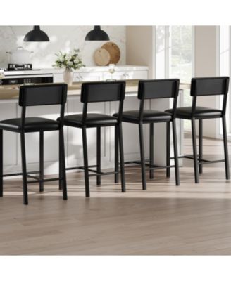 4-Piece Classic Bar Stools with Backrest and Footrest, 25-Inch Seat Height and Thick Padding for Kitchen, Dining Room and Kitchen Island