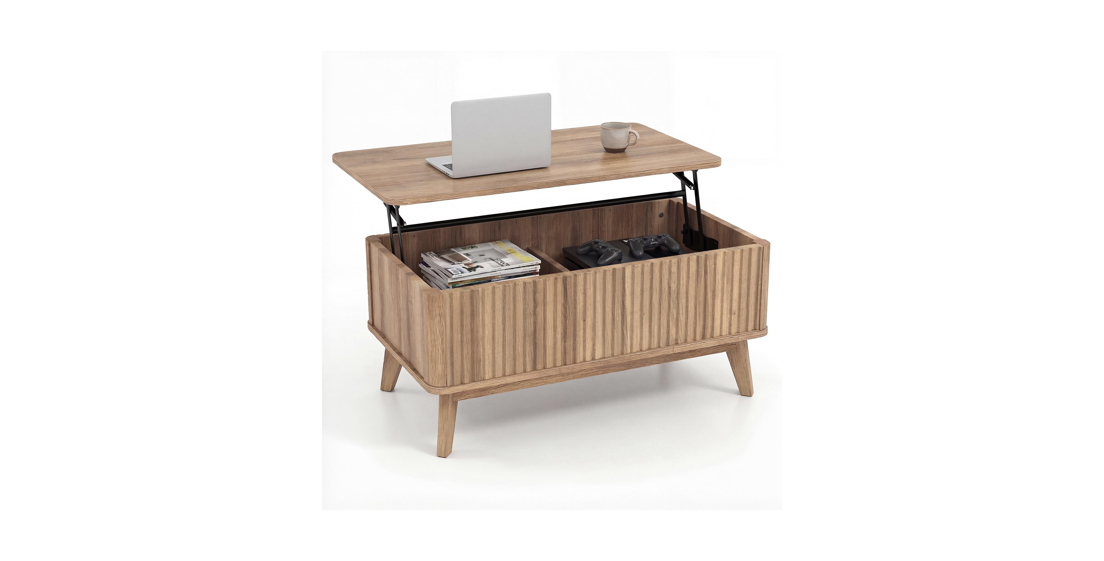 Gymax Fluted Lift Top Coffee Table with Lift Tabletop Hidden Compartments for Home