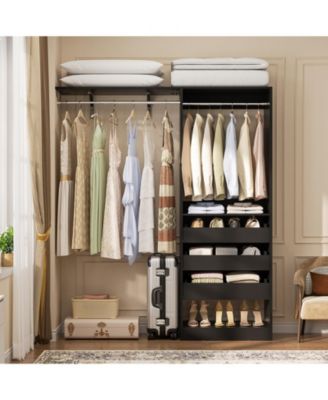 5 feet Wall Mounted Closet System with Drawers and Shelves, Sturdy Closet Rack with 2 Hanging Rods for Closet/Bedroom