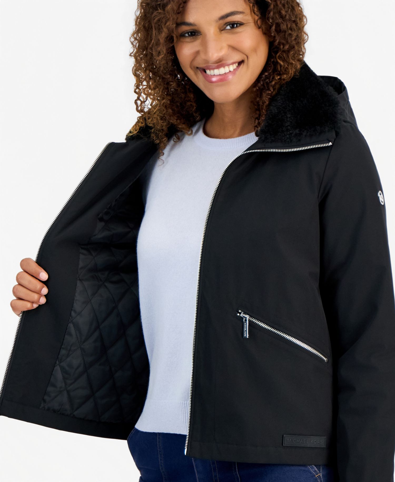 Women's Faux-Fur-Collar Soft-Shell Hooded Jacket