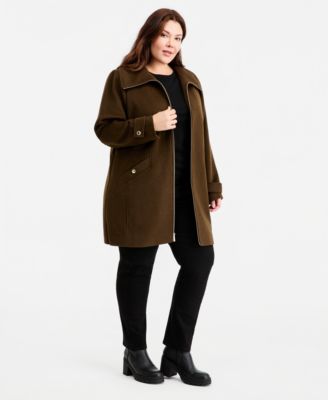 MICHAEL Michael Kors Plus Size Collared Zip-Front Coat - Macy's
