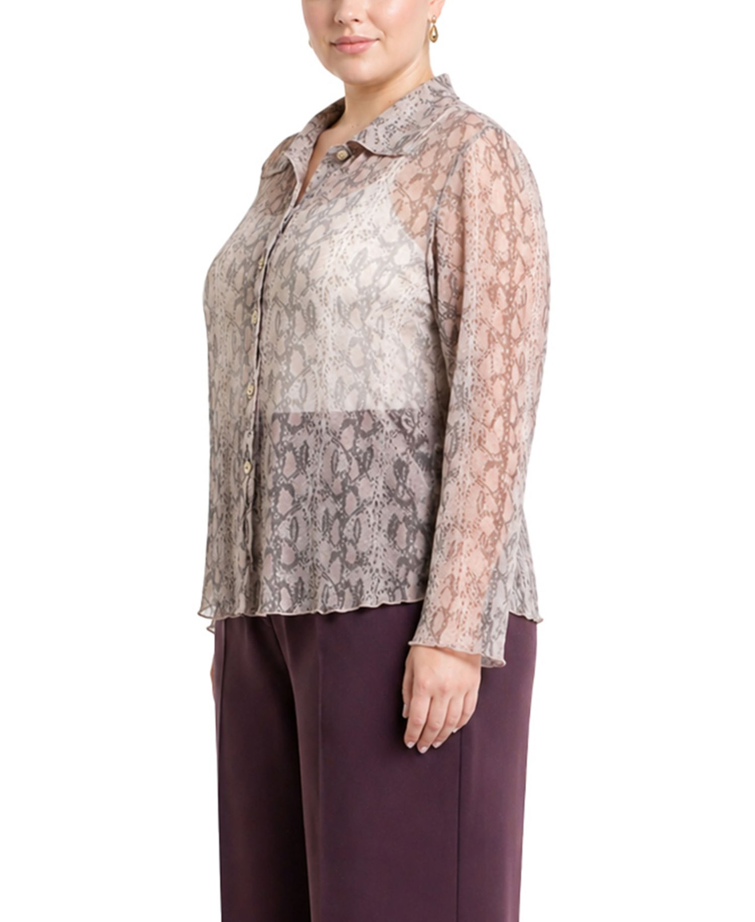 Plus Size Python Mesh Button-Front Shirt
