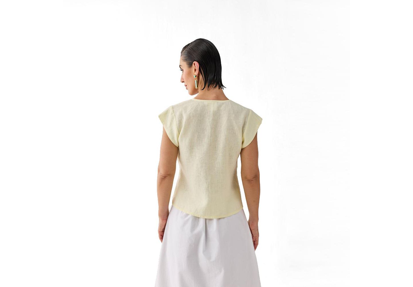 Женский топ Reistor The Deep V Neck in Butter Lemon, цвет: Сливочный лимонный льняной — фото 2