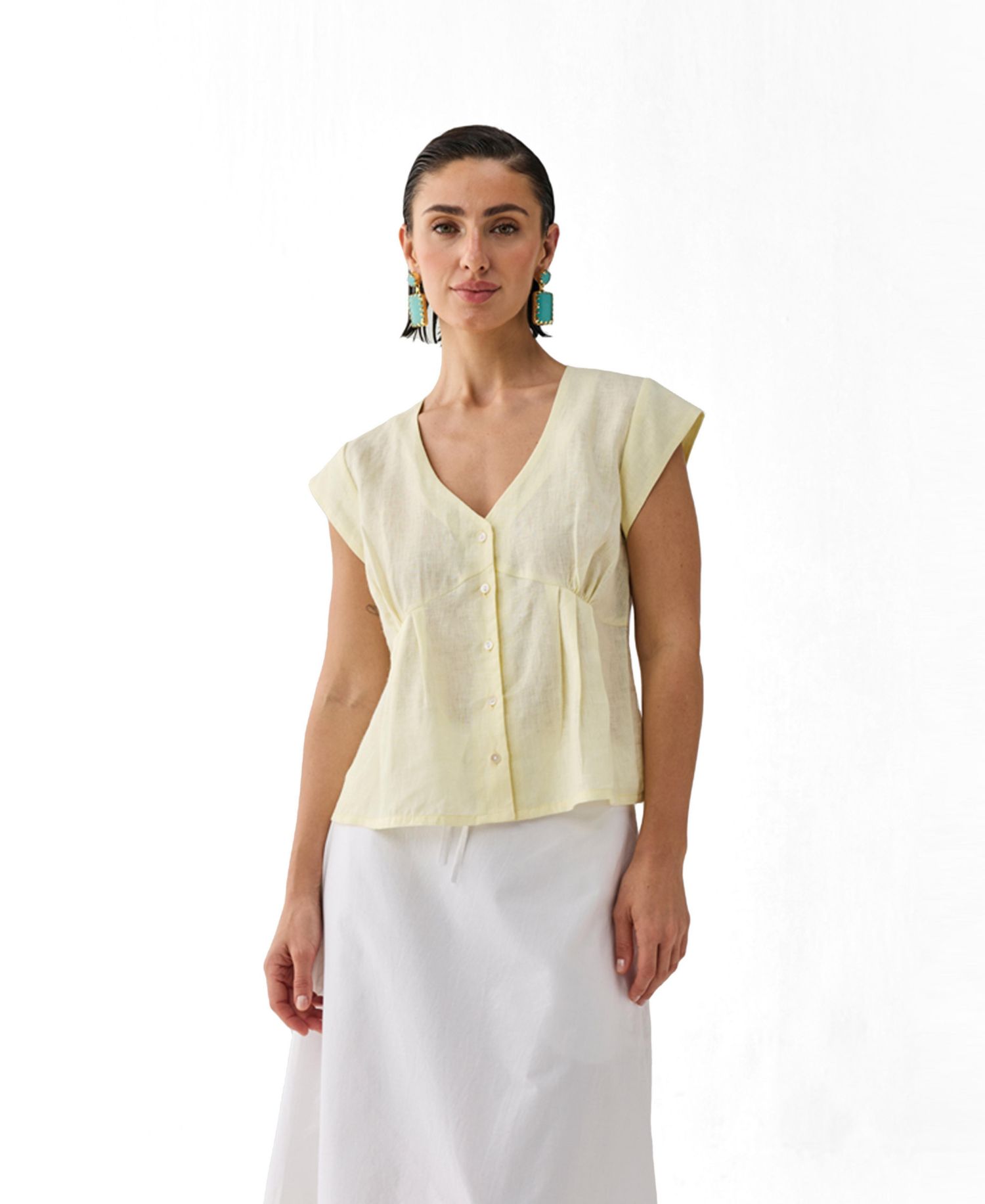 Women's The Deep V Neck Top in Butter Lemon