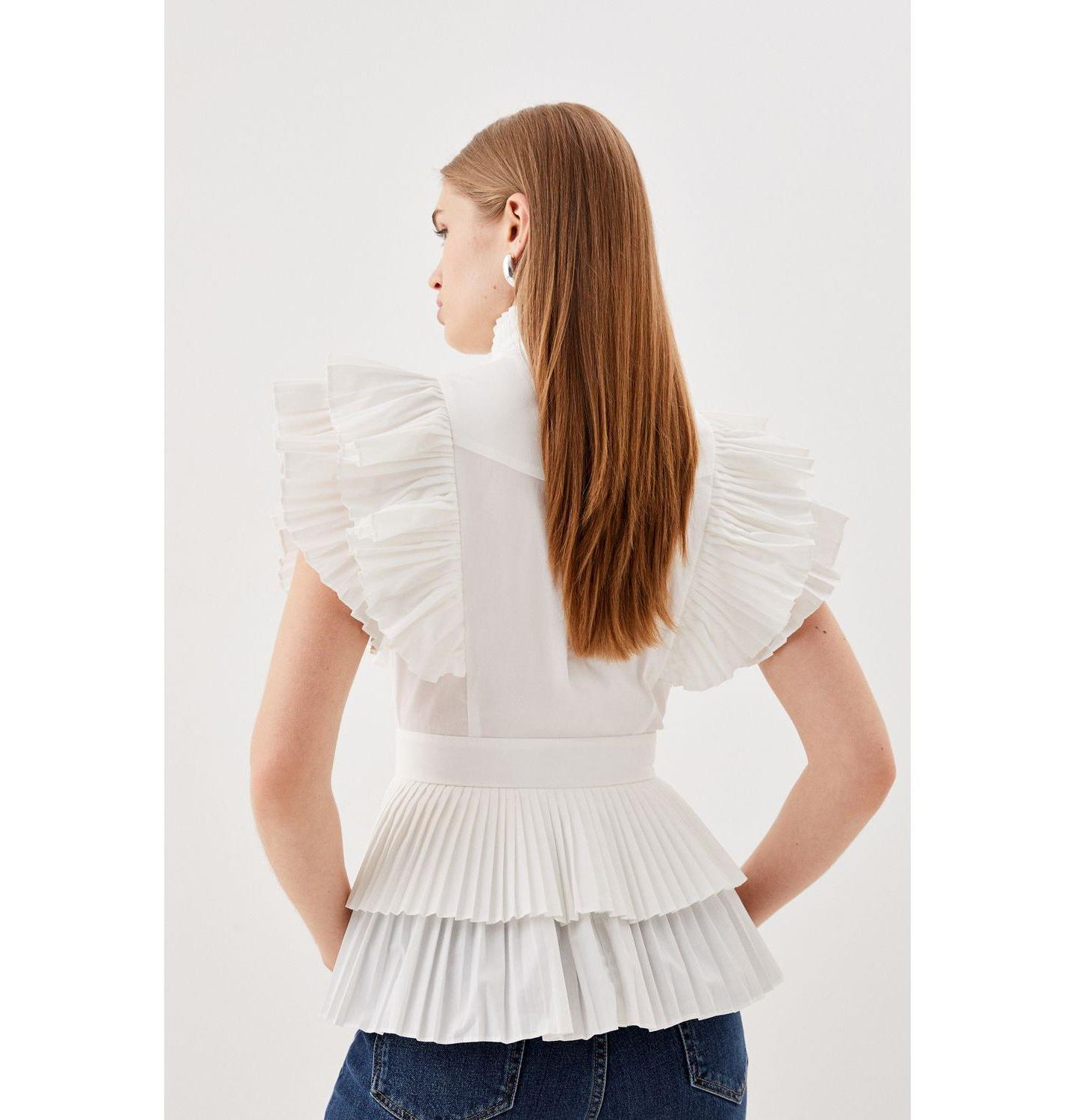 Женская блузка Karen Millen Sleeveless Pleated Ruffle, цвет: Белый — фото 4