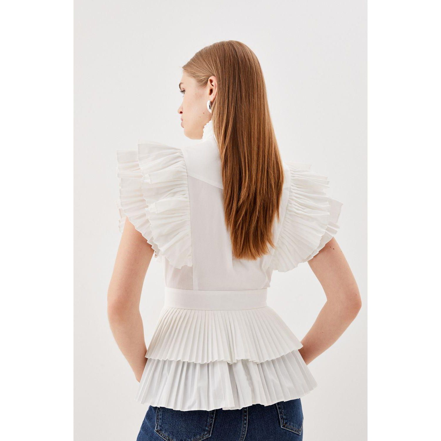 Women's Sleeveless Pleated Ruffle Blouse