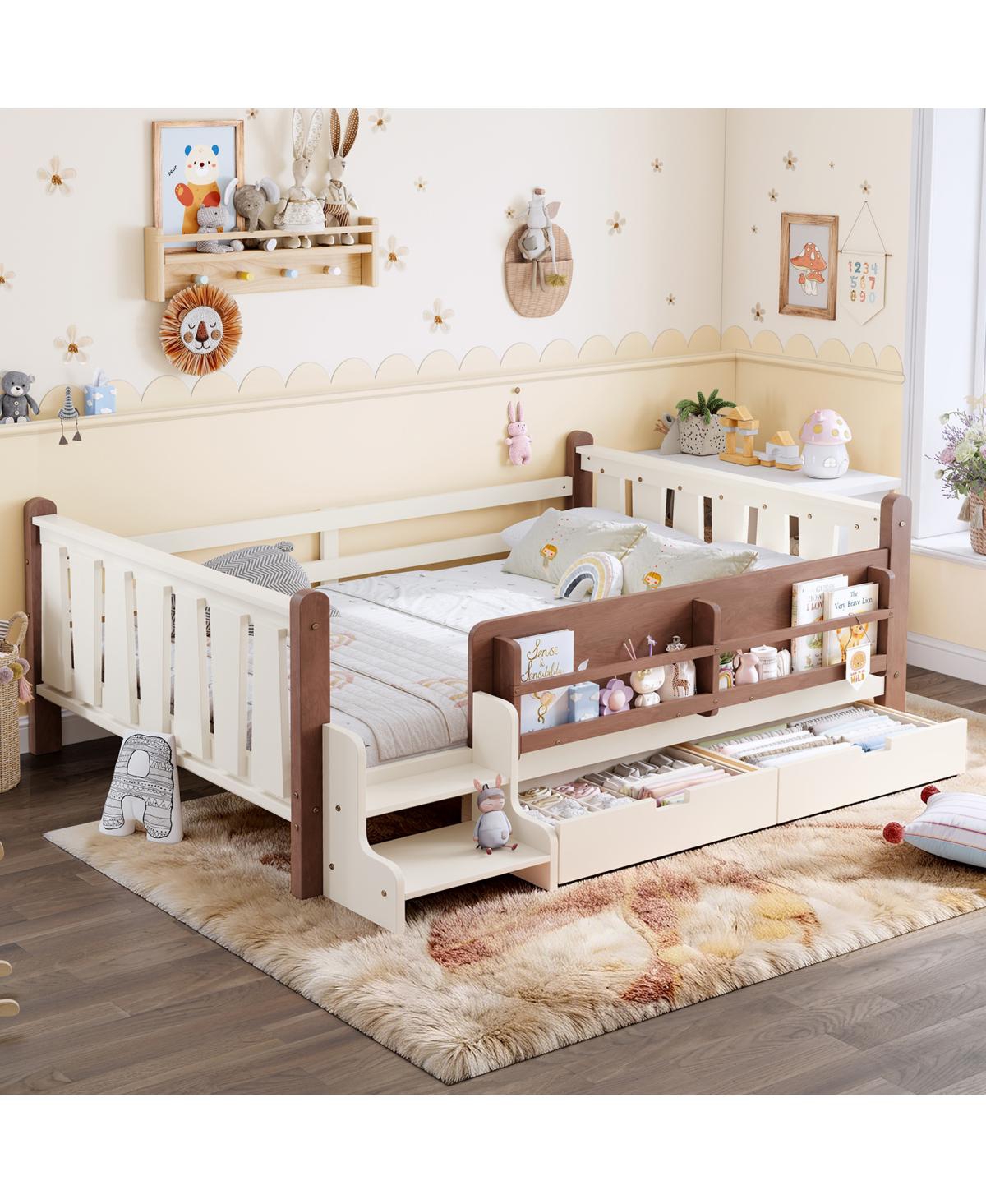 Streamdale Furniture Floor Bed with Storage Bookcases, Drawers