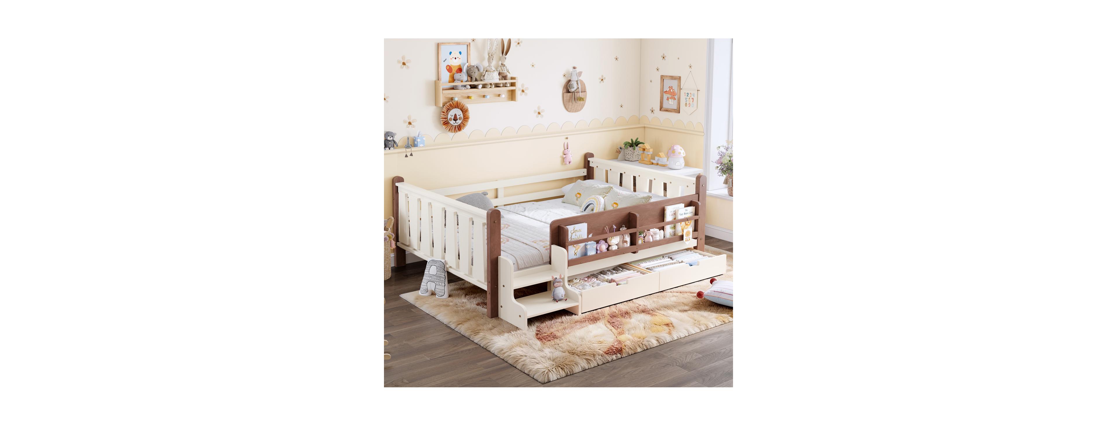 Streamdale Furniture Floor Bed with Storage Bookcases, Drawers