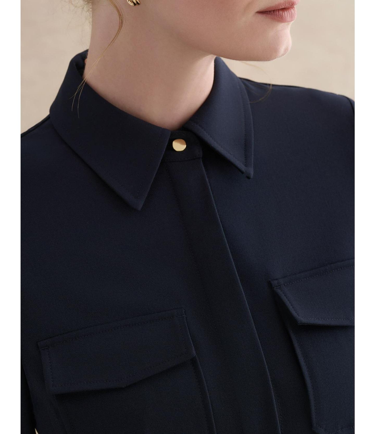 Женская рубашка Hobbs London Dannie Cinched-Waist Collard, цвет: Тёмный синий — фото 3