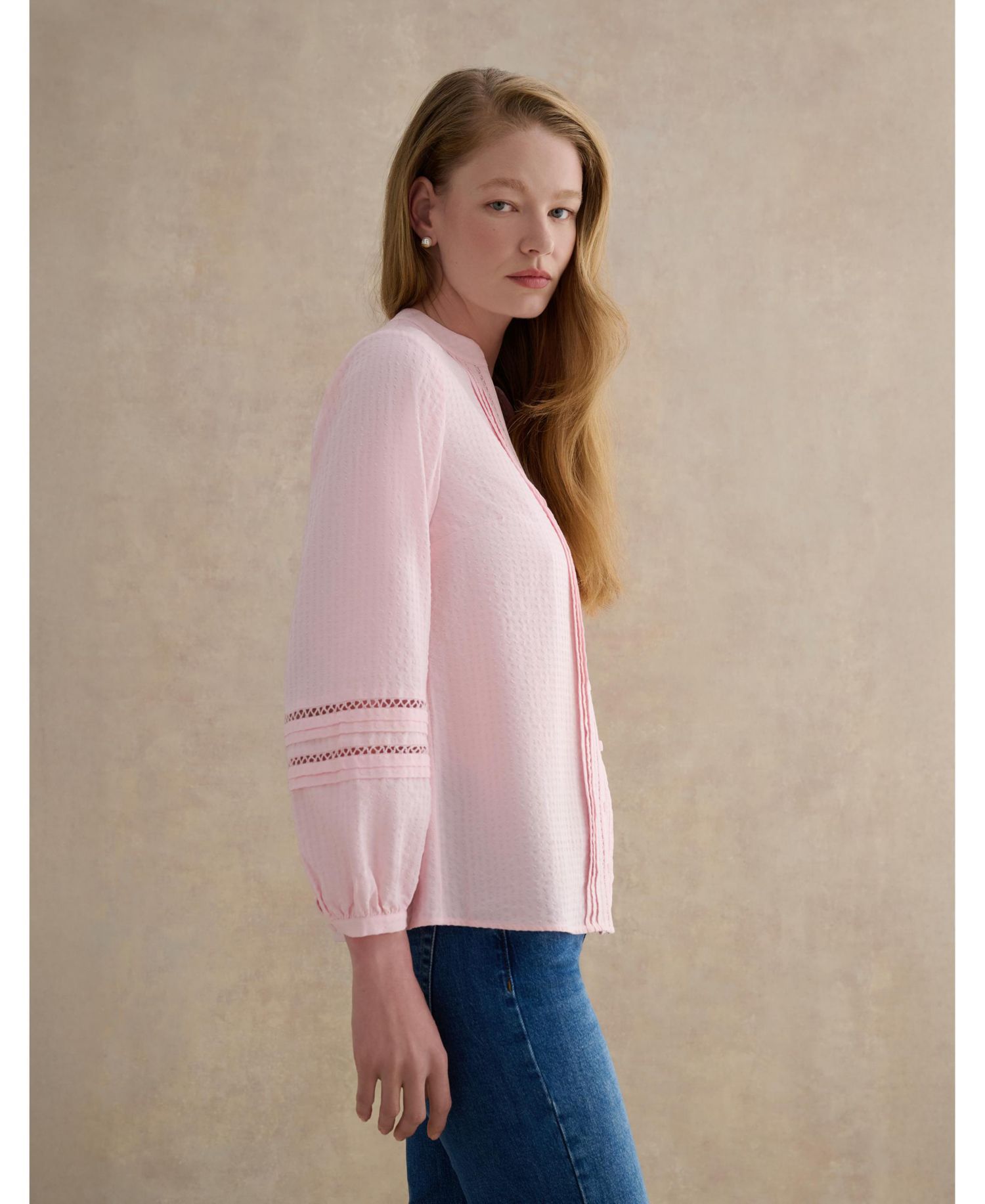 Women's Lucilla Pintuck Mandarin Collar Blouse