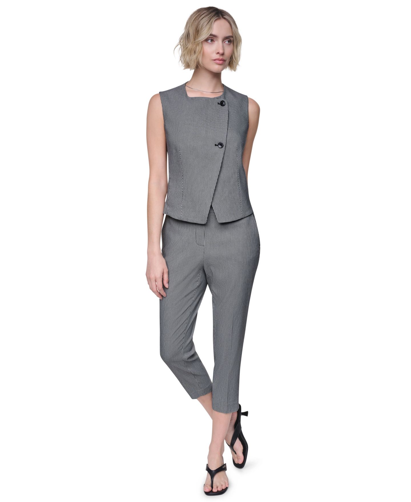 Женские брюки DKNY Petite Houndstooth Millenium Ankle, цвет: Чёрный / Слоновая кость — фото 7