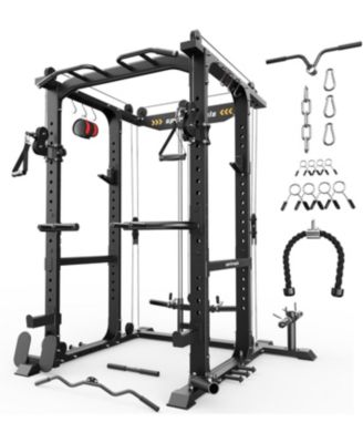 1600LBS Commercial Power Cage, Heavy-Duty Cable Crossover Squat Rack with Full Attachments, All-in-One Home Gym
