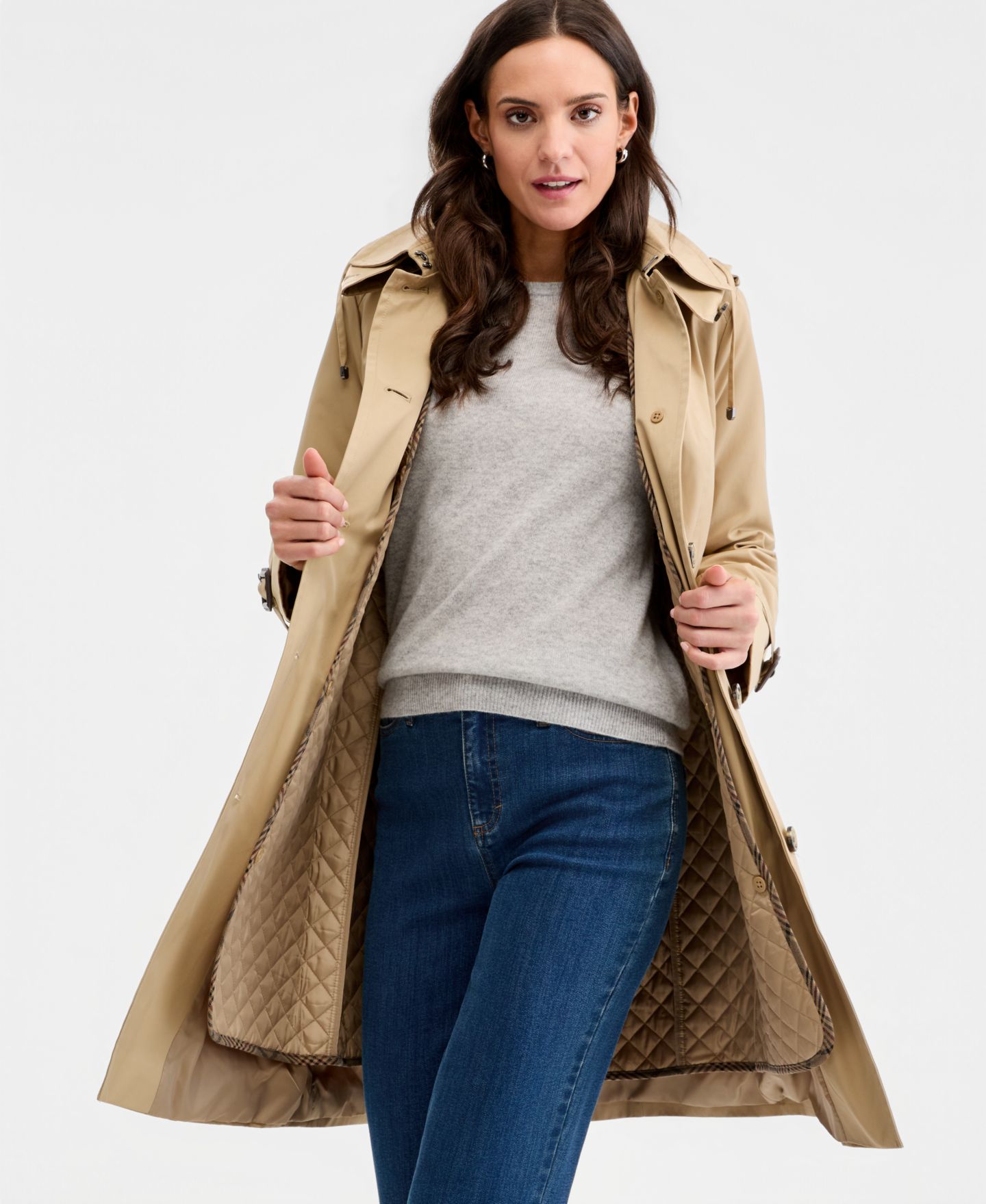 Женское пальто London Fog Trench Coat, Created for Macy's, цвет: Хаки — фото 4