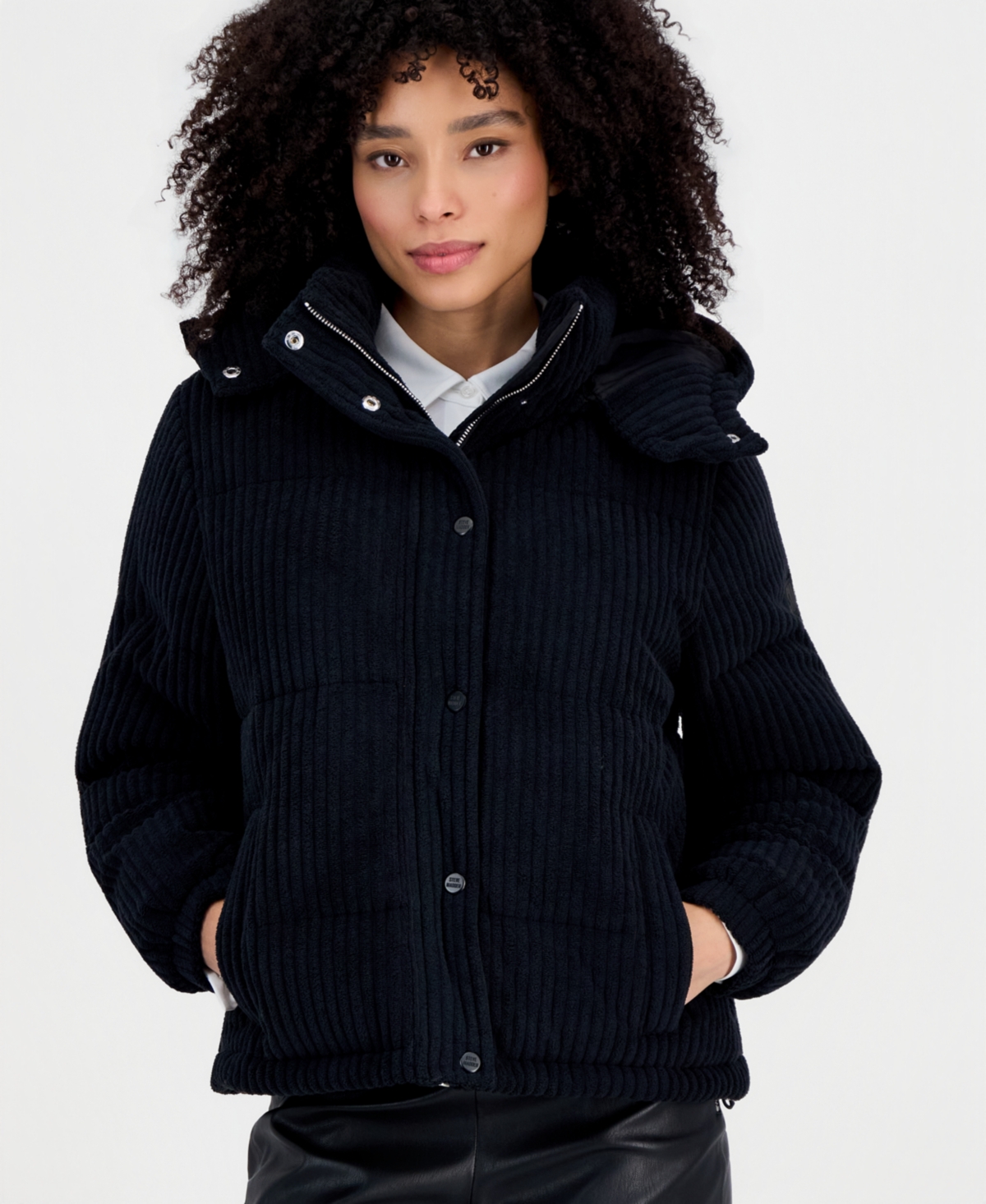 Steve Madden Women's Hooded Corduroy Puffer Coat