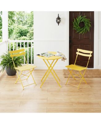 3 Piece Patio Bistro Set, Folding Patio Bistro Table and Chairs, Outdoor Patio Furniture Set, Metal Structure, No Assembly Need
