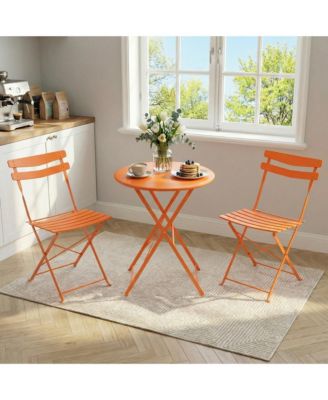 3 Piece Patio Bistro Set, Folding Patio Bistro Table and Chairs, Outdoor Patio Furniture Set, Metal Structure, No Assembly Need