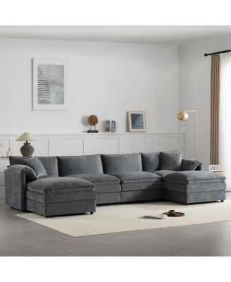 Chenille U-Shaped Modular Sectional Sofa with Movable Ottoman