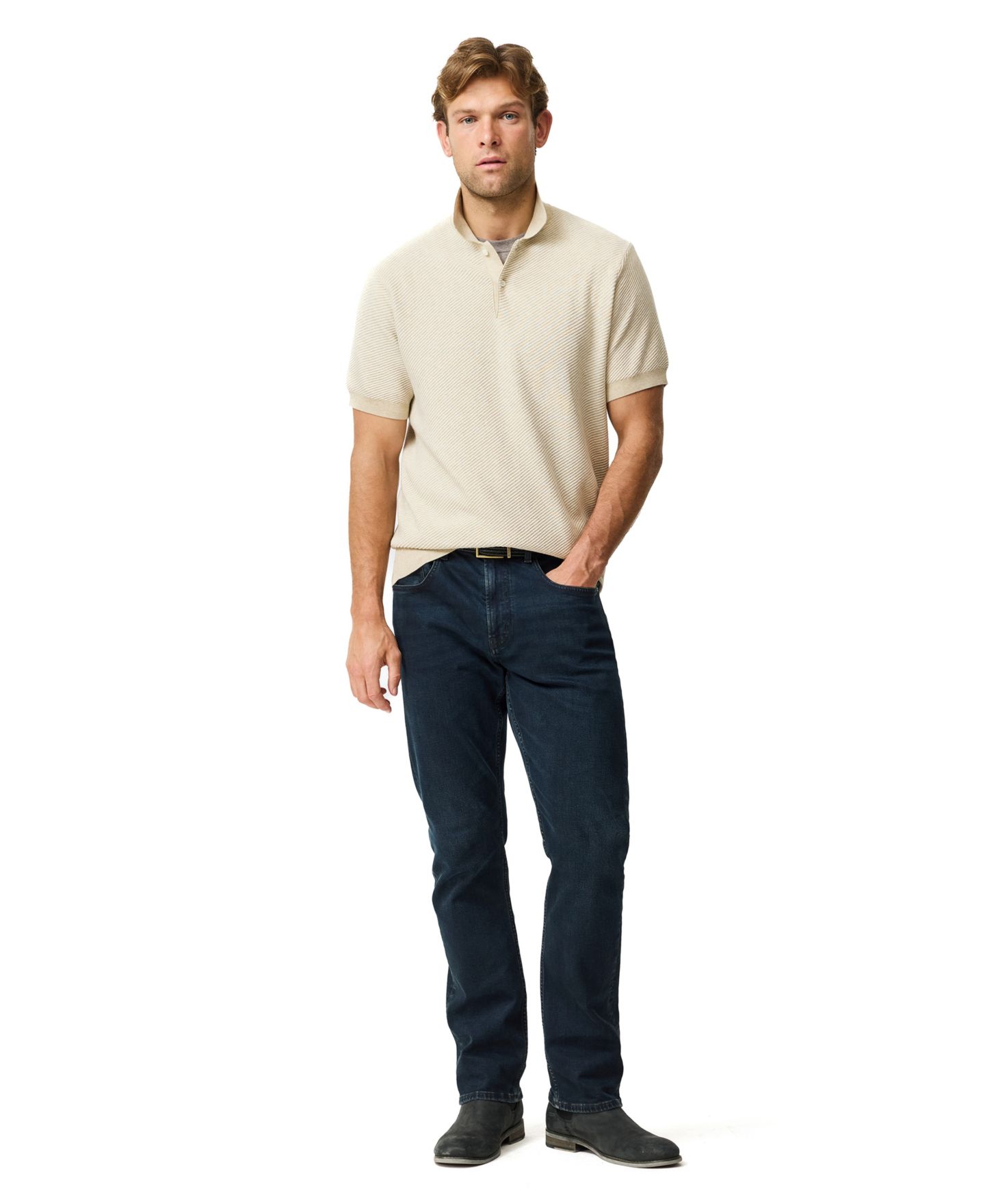 Мужское поло Rodd & Gunn Rodd Gunn Benford Bay Cotton Textured Knit Polo Shirt, цвет: Чернильный — фото 7