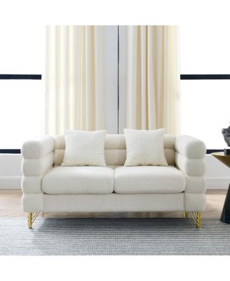60" Oversized 2-Seater Teddy Fabric Sectional Sofa with 2 Pillows