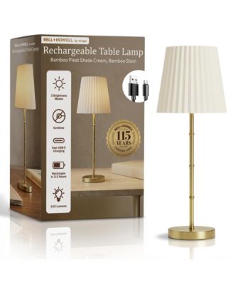 Bamboo Stem Pleat Shade Rechargeable Touch Control LED Dimmable Cordless Table Lamp