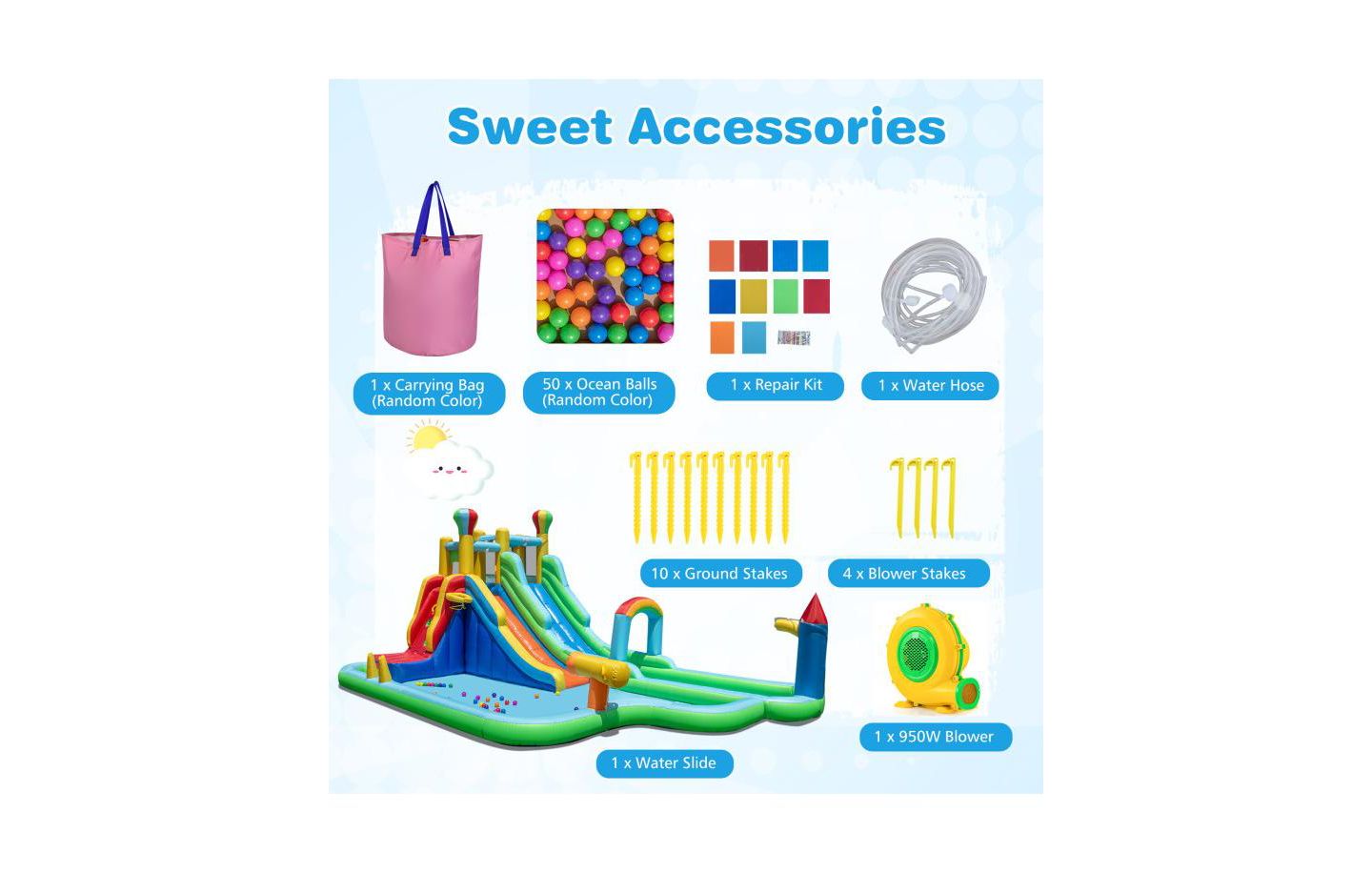 Детская игрушка Slickblue Kids Giant Bounce House Water Slide Park with 950W Blower, цвет: Разноцветный — фото 8