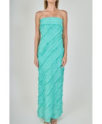 Women's Strapless Ruffled Maxi Dress
