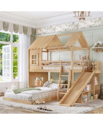 Full House Bunk Bed with Storage, Wardrobe, and Slide