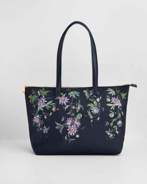 Женская сумка Fable England Passion Flower Printed Grab Tote, цвет: Тёмно-синий