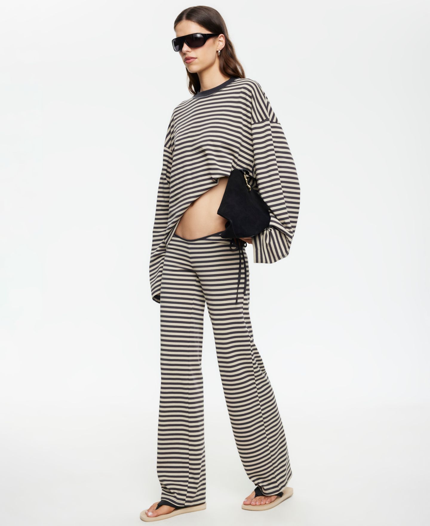 Женские брюки Lioness Striped Low-Rise Waist Tie, цвет: Сланцевый полосатый — фото 3
