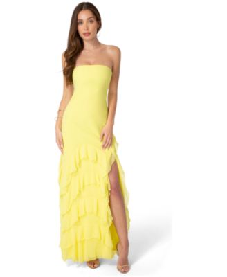 Women's Strapless Cascade Ruffle Chiffon Maxi Dress