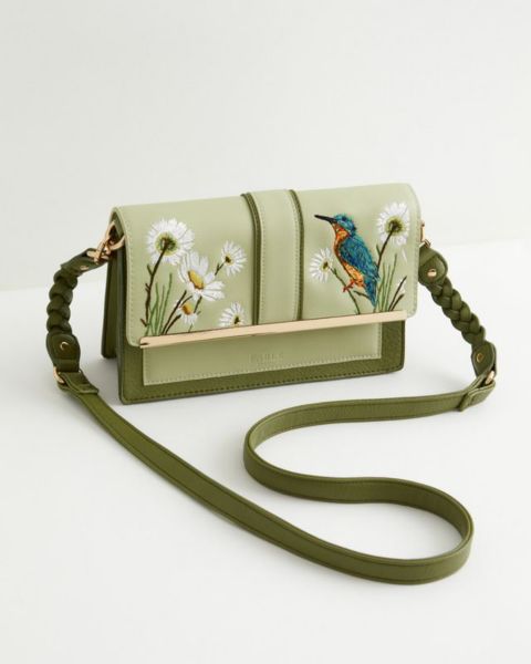 Женская сумка Fable England Embroidered Kingfisher Cross Body, цвет: Зелёный