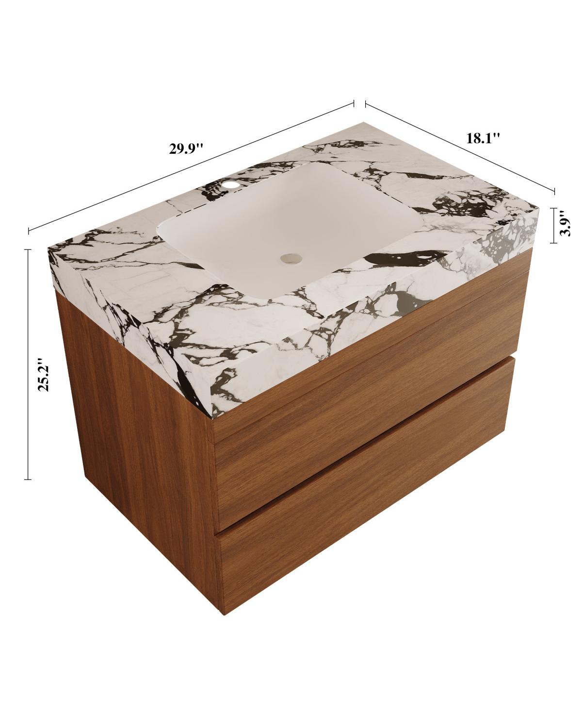Sillysis Floating Bathroom Vanity with Faux Marble Top, Ceramic Undermount Sink and Soft-Close Drawers for Small Spaces