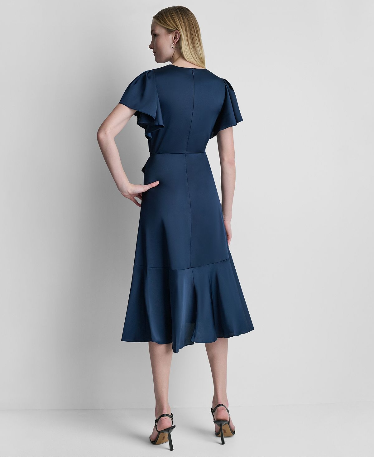 DKNY Women's Side Tie Faux Wrap Midi Dress view 5 — MAYCSS fashion products