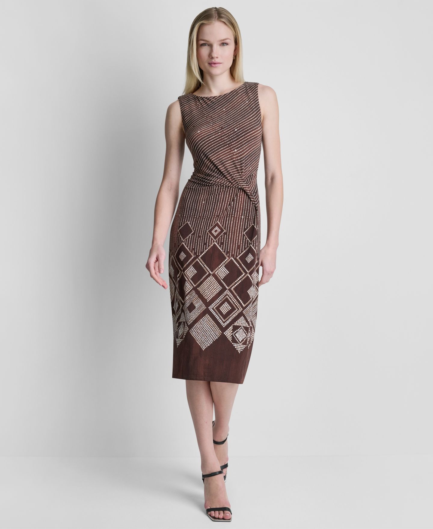 Женское платье DKNY Sleeveless Side Knot Midi, цвет: Умбра разноцветный — фото 1