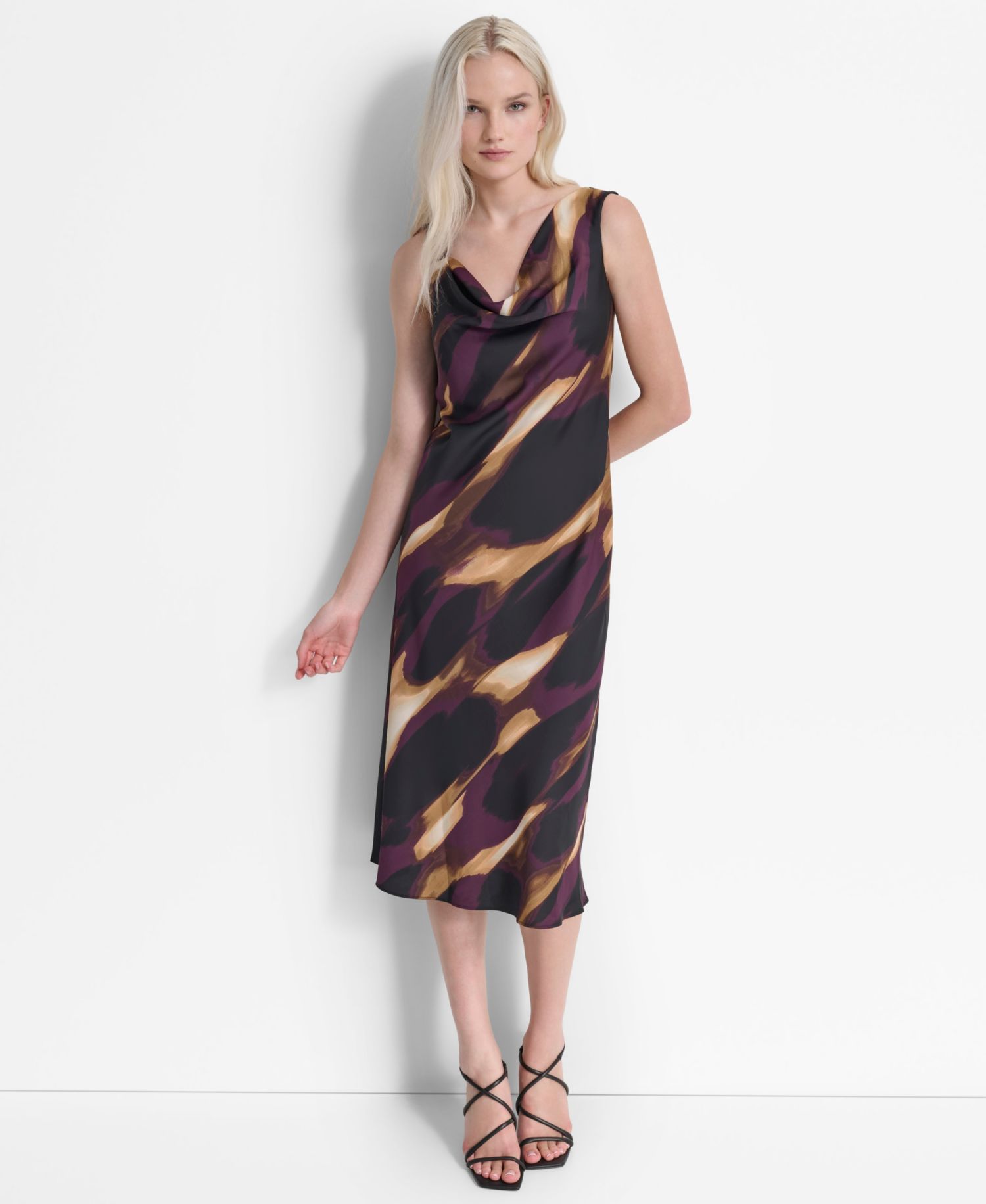 Women's Printed Cowl Neck Midi Dress