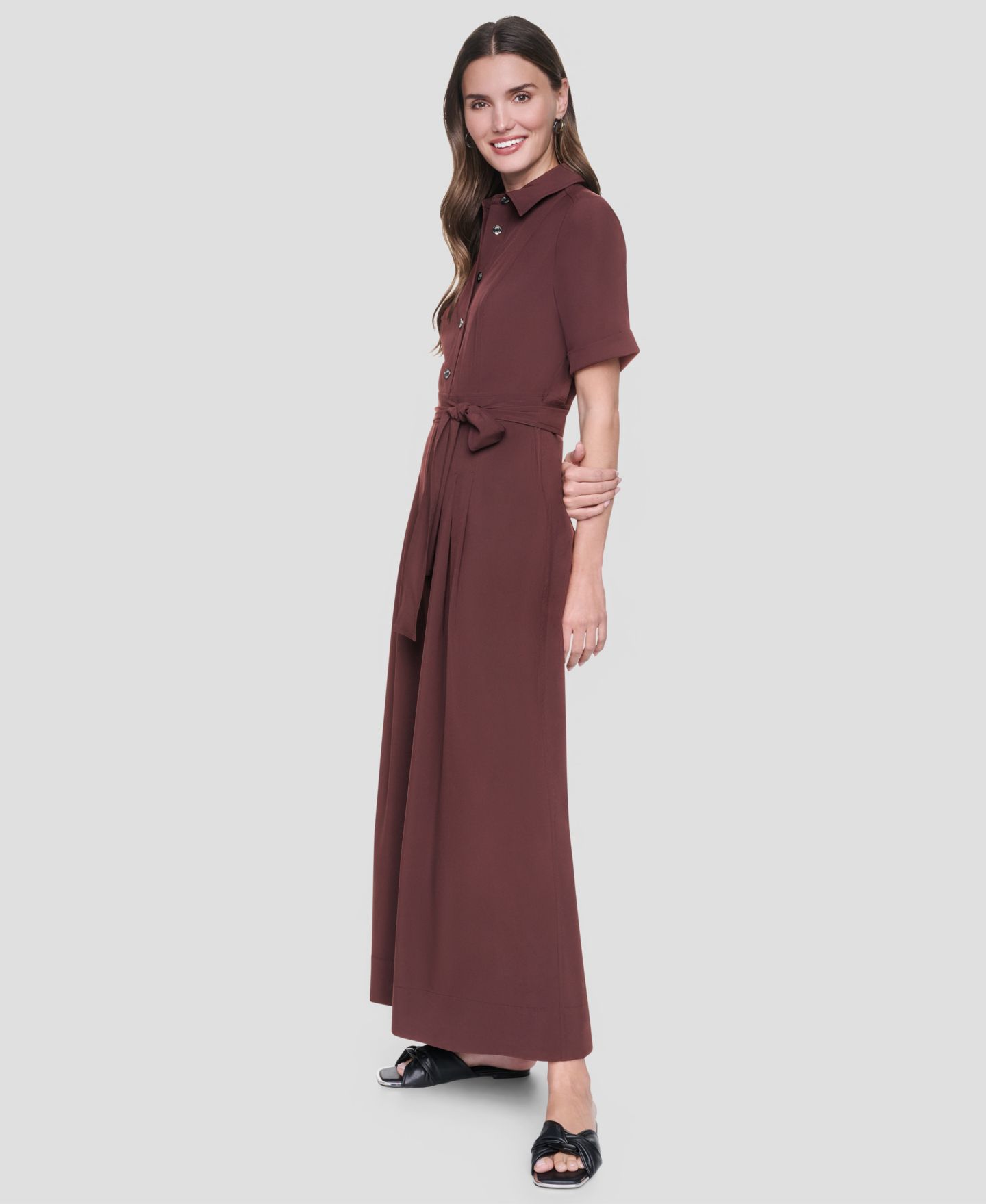 Женский комбинезон DKNY Short-Sleeve Wide-Leg Jumpsuit, цвет: Java — фото 3