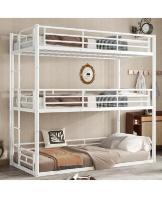 Triple Twin Metal Bunk Bed with Safety Guardrails