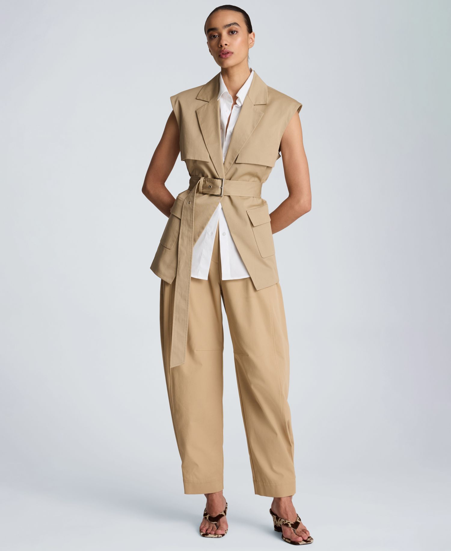 Women's High Rise Fly Front Tab Barrel Leg Pants