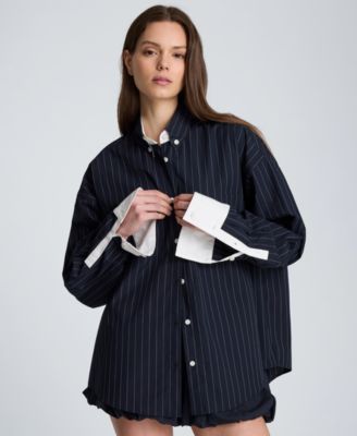 Women's Striped Cotton Poplin Long-Sleeve Shirt