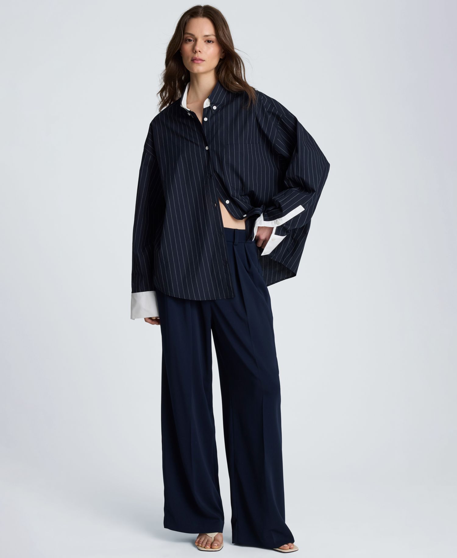Women's Long-Sleeve Striped Button-Front Shirt
