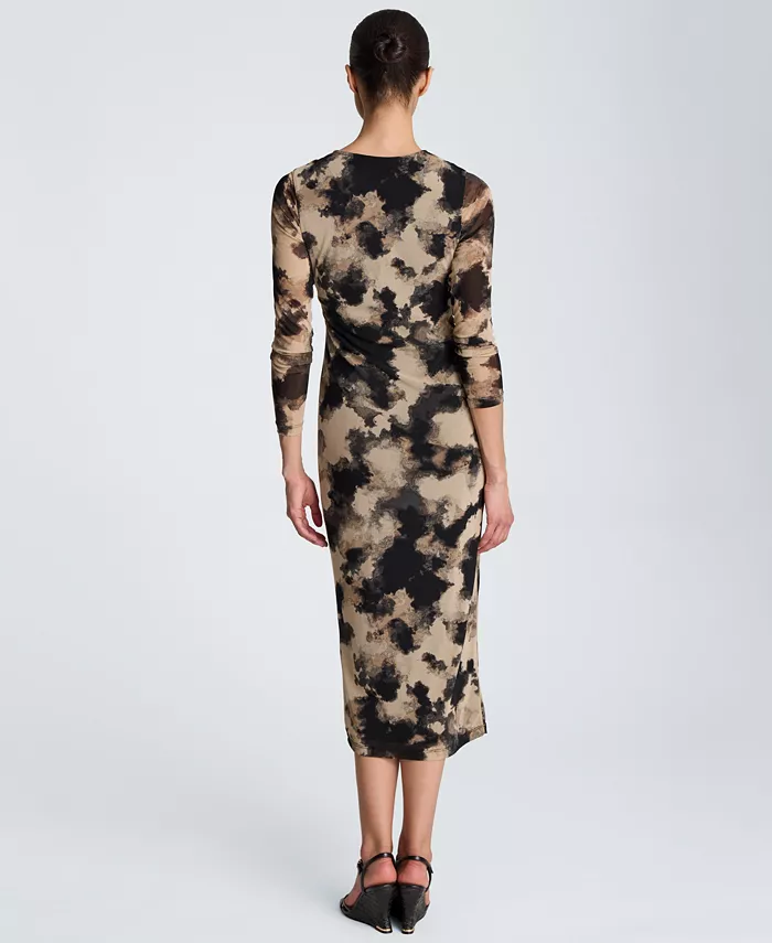 Women's Knot Front Printed Mesh Midi Dress - thumbnail 5