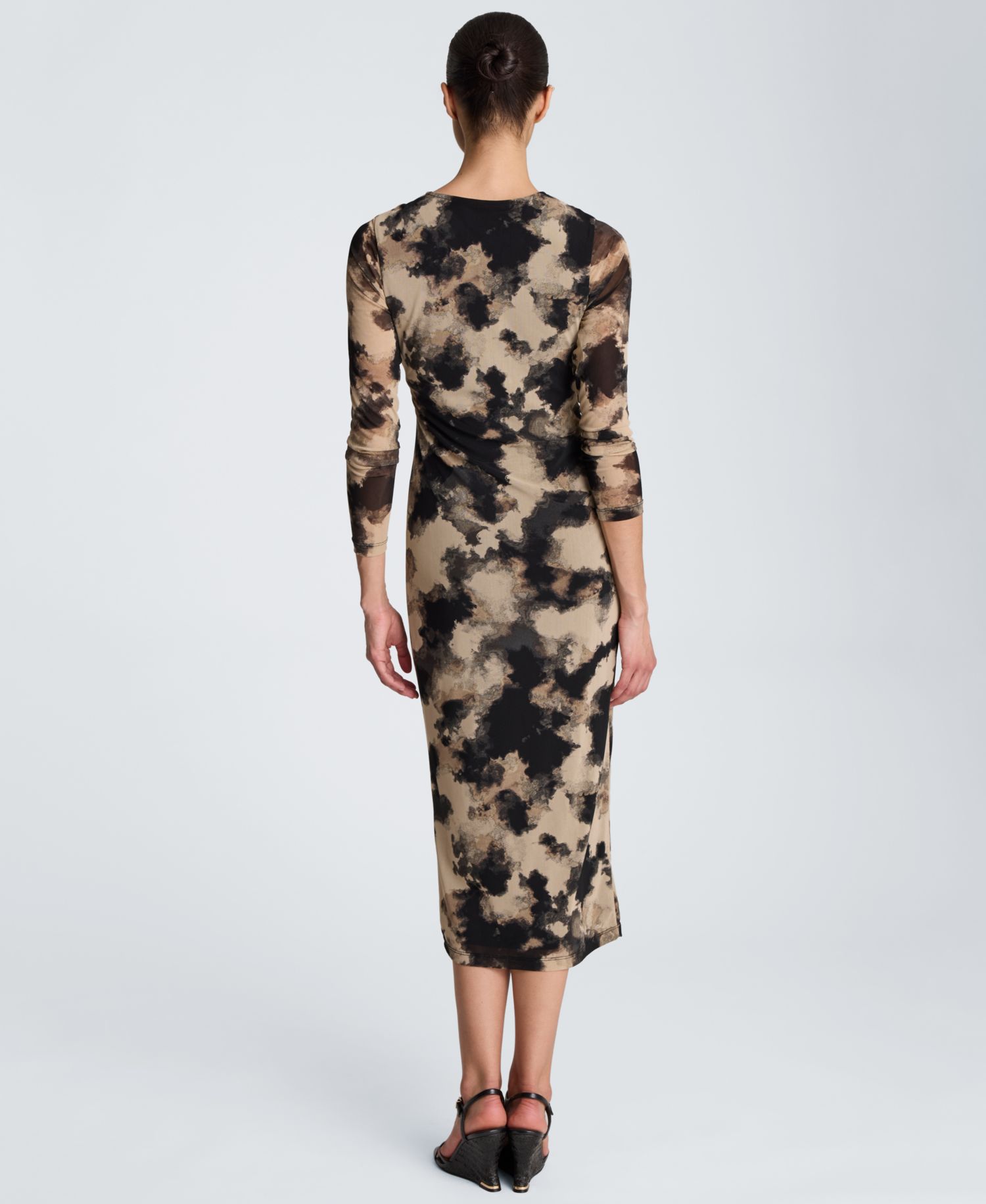 Women's Knot Front Printed Mesh Midi Dress