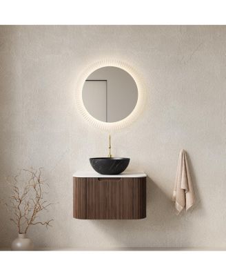 Wall Mounted Bathroom Vanity with  Ceramic Basin, Sintered Stone Countertop, Soft Close Drawer, Pre-assembled