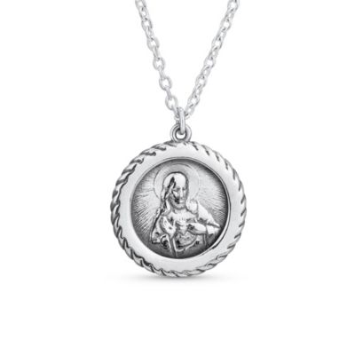Prayer Jesus Medal Pendant Necklace Religious Medallion .925 Sterling Silver